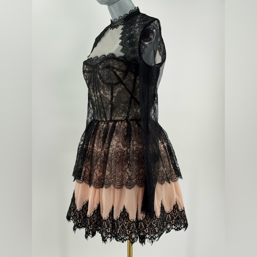 🆕 BRONX & BANCO 🧿 NWOT Daphne Illusion Lace Long Sleeve Mini Dress, Sz M US 6 - Picture 10 of 14